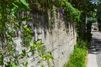 A wall surrounding one of the older houses